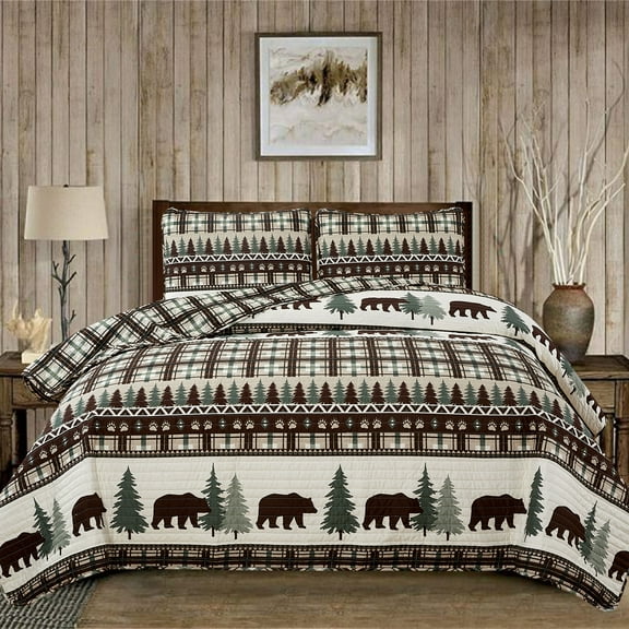 Market & Place Reversible Lodge Themed Plaid Quilt Set