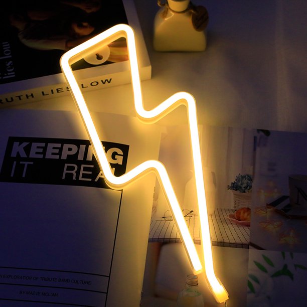 1pc LED Neon Lightning Bolt Light, Wall Neon Sign Night Light USB o con pilas, Regalo de Navidad, Estudios, Fiestas, Bares, Navidad, Habitaciones para niños, Salas de estar TUNC Sencillez