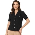 thumbnail image 1 of Blusa elegante de gasa de verano con cuello en V y manga corta para mujer Negro XS, 1 of 6