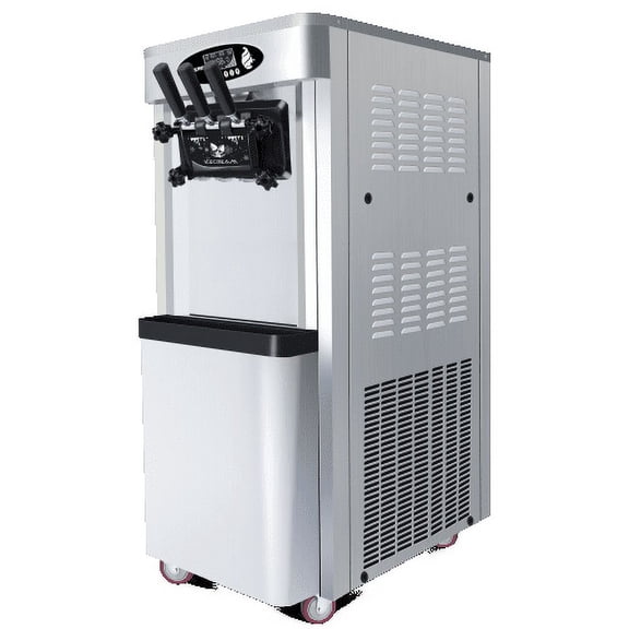 Commercial vertical ice cream machine,25-30L/H production capacity, with 2x6L hopper, 2000W power, soft ice cream machine for restaurants and snack shops, three flavors
