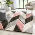 thumbnail image 1 of Well Woven Malka Pink & Grey Abstract Geometric 3D Textured Shag Area Rug 3x5 (3'11" x 5'3"), 1 of 7