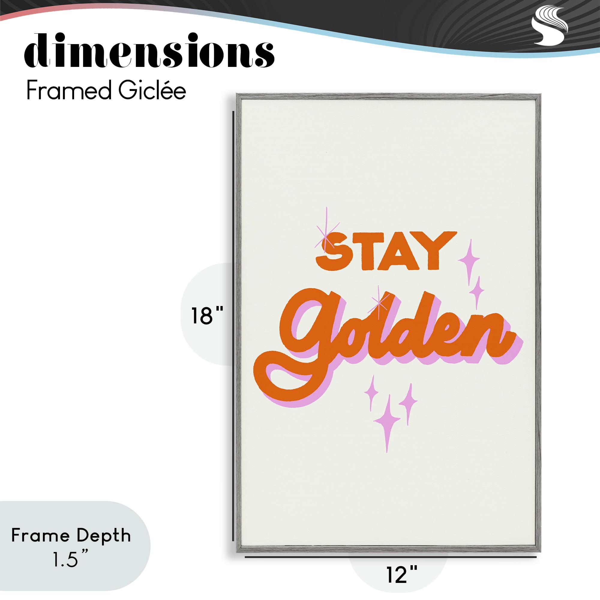 Stupell Industries Stay Golden Retro Letters Gray Framed Giclee Art, design by Indira Prieto | IndySign