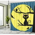 thumbnail image 5 of Ambesonne Halloween Shower Curtain, Cat and Owl on Branches, 69"Wx75"L, Petrol Blue Yellow, 5 of 5