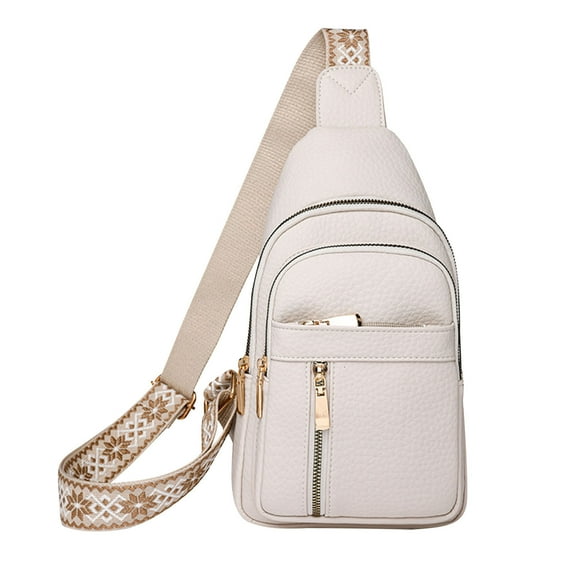 Hvmvliv Women's Casual Zipper Waist Pack, Convertible Sling Crossbody Bag with Guitar Strap & Headphone Hole White