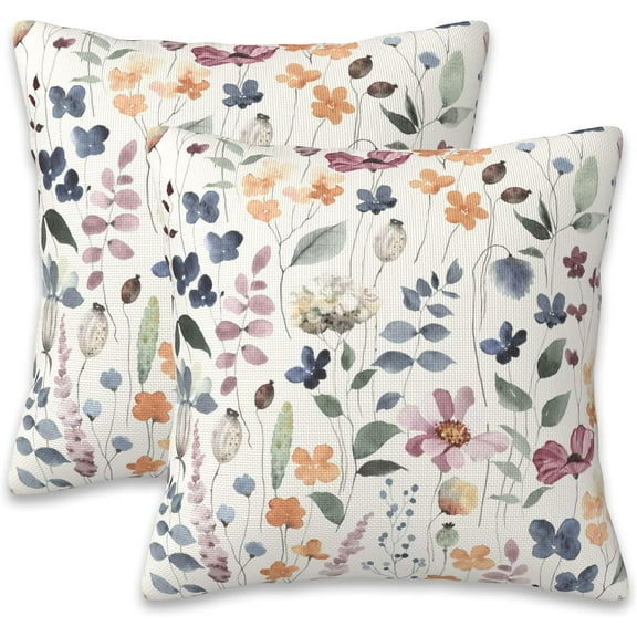Throw Pillow Cover Case Watercolor Floral Pillow Covers 20x20 Inch Set of 2,Soft Decorative Throw Pillow Case for Living Room Bedroom Sofa Couch Cushion Covers