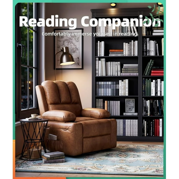 Hetoy Oversized 27" Recliner Chairs with Heat and Massage - 360° Swivel Lazy Recliner Chair for Adults- Manual Rocking Chair with Cup Holder for Living Rooms, Bedrooms and Nurseries，Brown