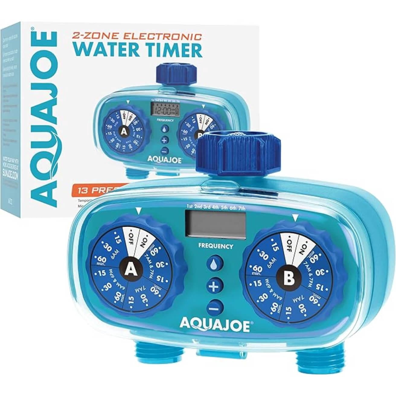 Aqua Joe AJ-ET2Z 2-Zone Electronic Water Timer, Customizable Programs, 2 Connections