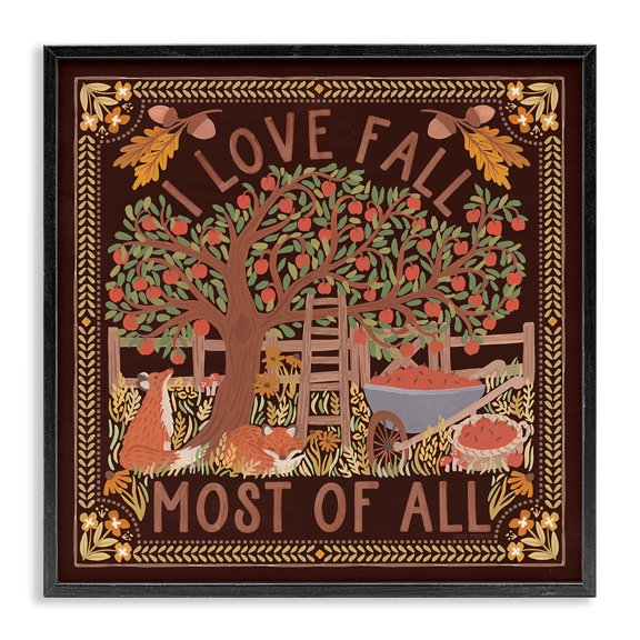 Stupell Industries Rustic Lodge Love Fall on Brown Black Framed Giclee Art, 12 x 12, by Laura Marshall