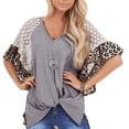 thumbnail image 1 of Puntoco Mujer Cuello en V Leopardo Impreso Pachwork Holf Batwing Manga tops Blusa Puntoco Puntoco-4896, 1 of 7