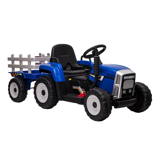 12V Kids Electric Ride-On Tractor with Trailer – 7-LED Headlights – MP3/USB Player – 2+1 Gear Shift – Remote Control – Slow Start – Battery Powered – 35W Motor – EVA Tread Tires