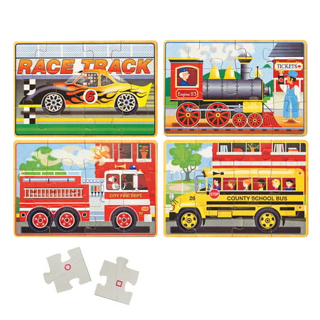 Melissa & Doug Vehicles 4-in-1 Wooden Jigsaw Puzzles in a Storage Box (48 pcs) | FSC-Certified Materials