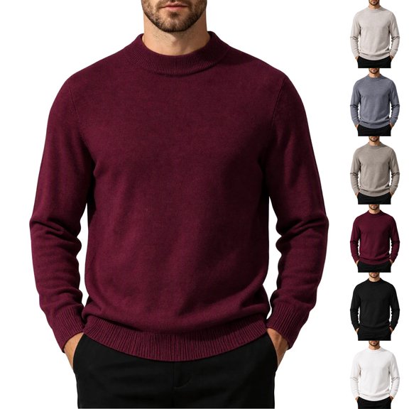 Zylanna Men Mock Neck Sweater, Long Sleeve Soft Solid Color Warm Pullover Knit Jumper for Daily Wear Black