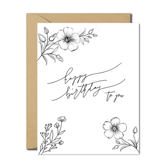Elegant Birthday Card with Floral Design – "Happy Birthday to You" – Blank Inside, Envelope Included – Perfect for Friends, Family, and Loved Ones