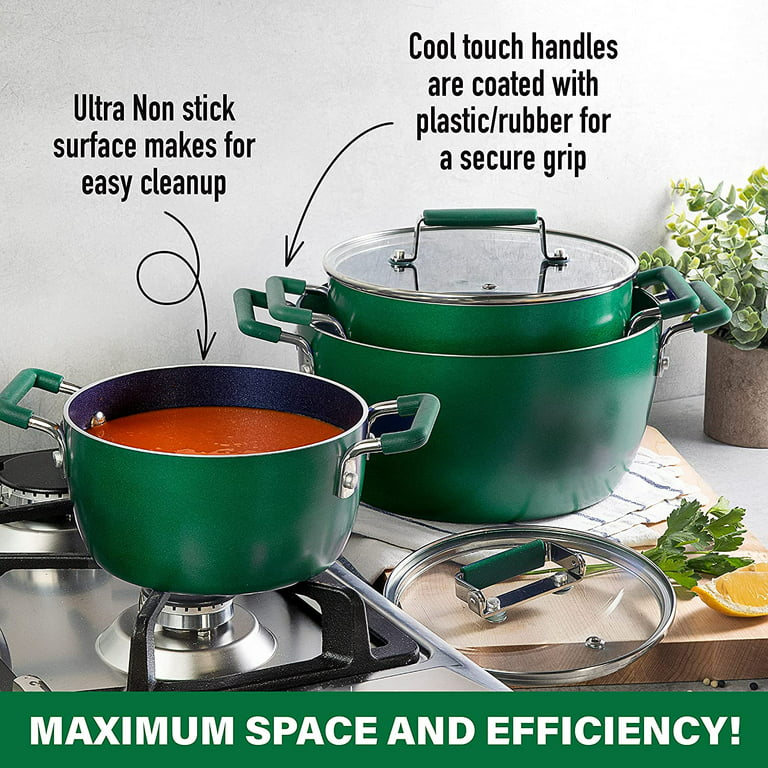 GRANITESTONE Emerald Green 6-Piece Aluminum Ultra-Durable Nonstick Diamond  and Mineral Infused Coating Nesting Pots Set 7373 - The Home Depot
