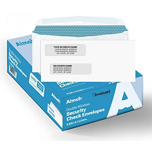 500#8 Double Window Gummed Security Envelopes - for Business Checks, QuickBooks & Quicken Checks, Size 3 5/8 x 8 11/16 Inches - Checks Fit Perfectly - Not for Invoices, 500 Count (30181)