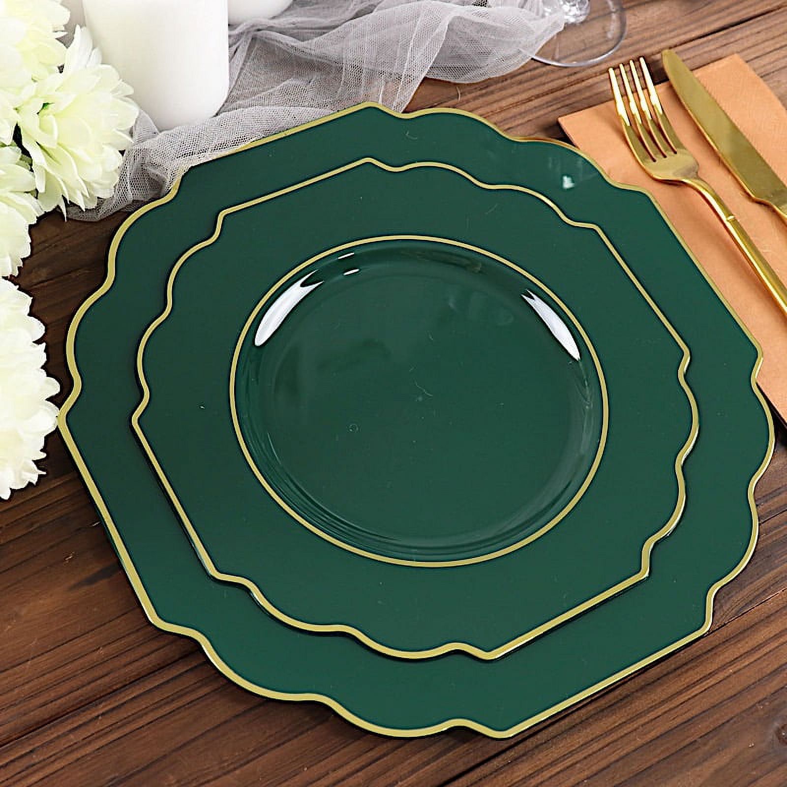 Balsacircle 10 Hunter Green 8 Disposable Baroque Plastic Dessert Plates Gold Rim