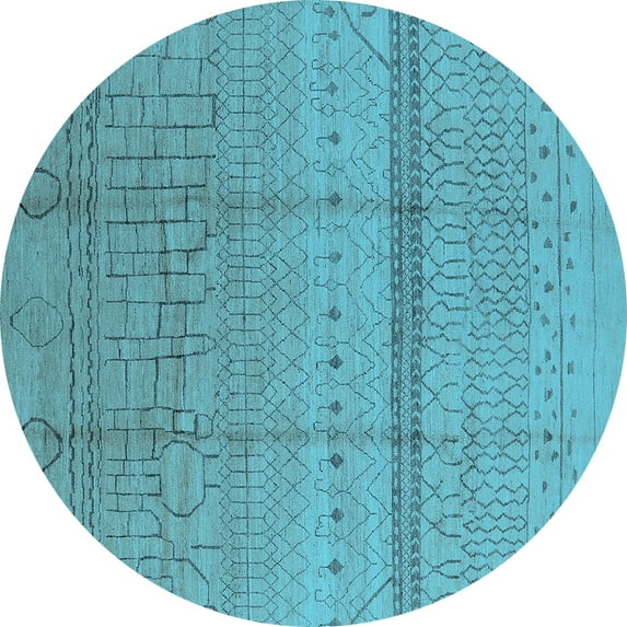 Ahgly Company Indoor Round Oriental Light Blue Industrial Area Rugs, 6' Round