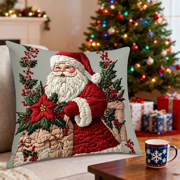 Herunwer Christmas Snowman Reindeer Gloves Eucalyptus Throw Pillow Covers, Winter Holiday Stripes Cushion Case Decoration for Sofa Couch