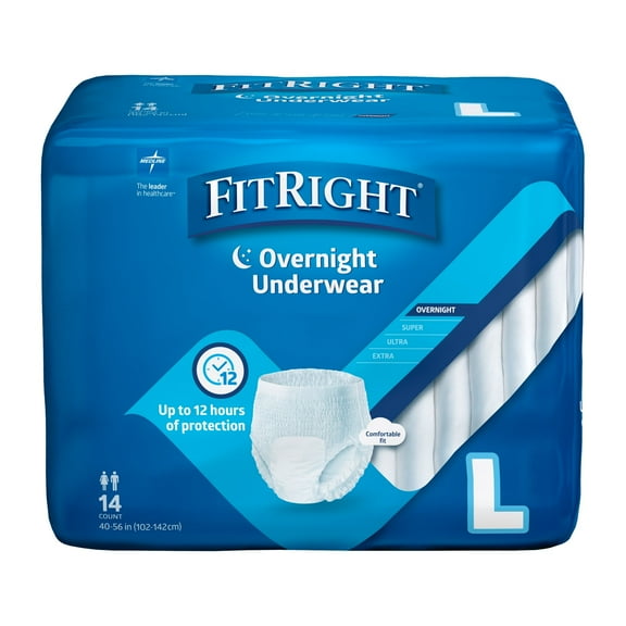 FitRight Incontinence Underwear for Men and Women, Adult Diapers, Maximum Overnight Absorbency, Large, 40in to 56in, 56 Count