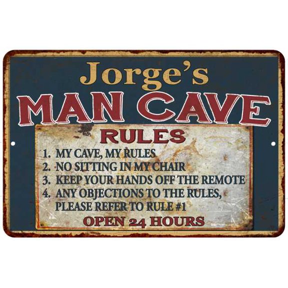 Jorge's Man Cave Rules Chic Rustic Green Sign Home 8x12 Metal 108120049182