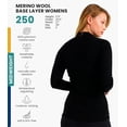 thumbnail image 3 of 𝗕𝗥𝗘𝗔𝗧𝗛𝗔𝗕𝗟𝗘 𝗖𝗢𝗠𝗙𝗢𝗥𝗧 Merino Wool Half Zip Top for Women - Midweight Thermal Base Layer - Includes Hiking Socks (Large, 250 Black) - Merino.tech, 3 of 11