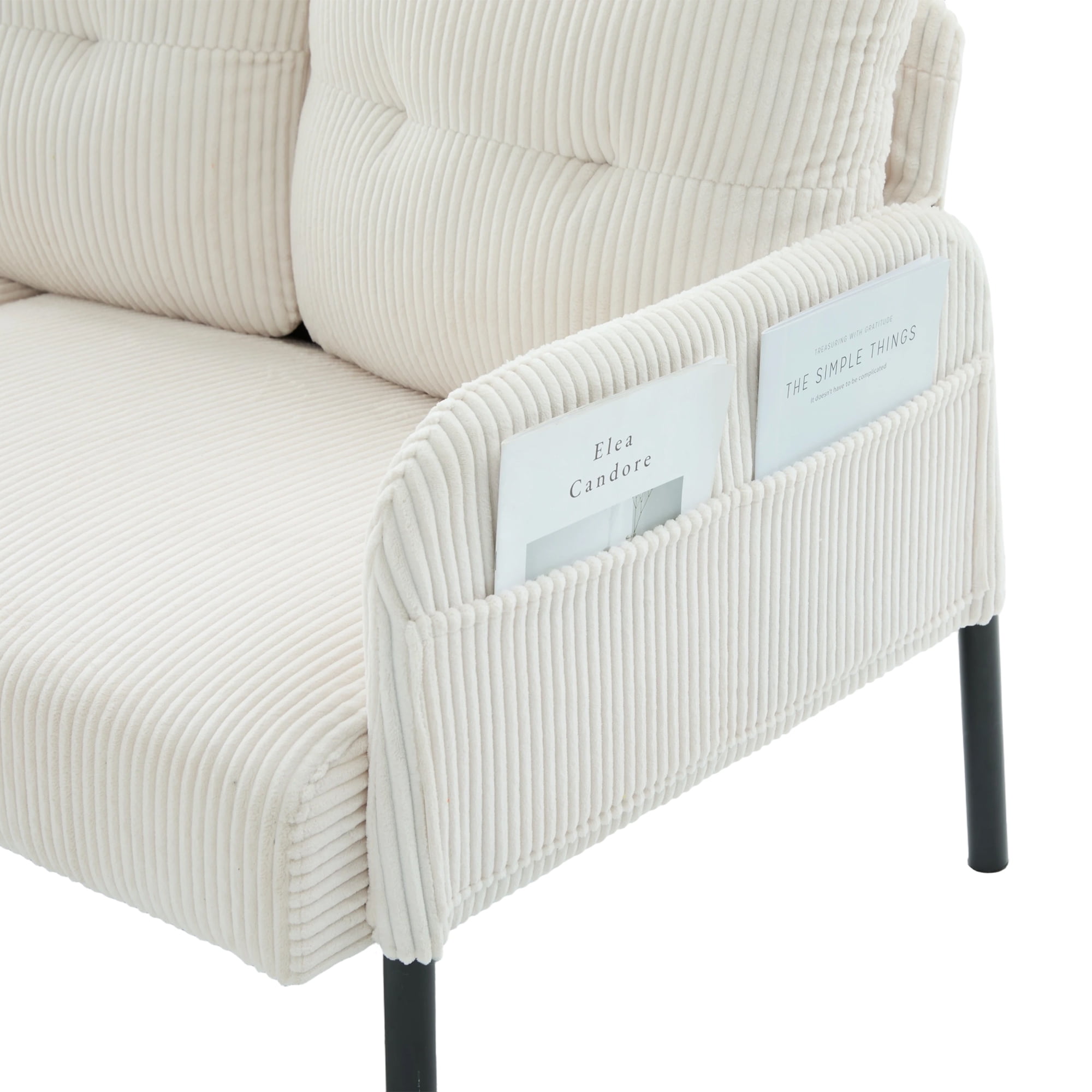 Loveseat, Small Sofa, Couch, Oversized Corduroy 2-Seater Sofa with Side Storage Pockets and Sturdy Metal Legs for Apartment, Dorm or Living Room, Beige