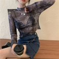 thumbnail image 1 of VISgogo - Camiseta de manga larga con cuello redondo y malla transparente con ribete de lechuga para mujer VISgogo  moda, 1 of 2