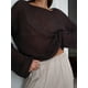 thumbnail image 2 of Suéter de mujer de manga larga con cuello redondo, jersey de punto de tul transparente, camisetas de mujer 2024, camiseta informal holgada de verano, 2 of 5