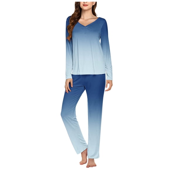 CLOISE Pjs Sets for Women Two-Piece Soft Long Sleeve Sleepwear Tops and Casual Lounge Pants Pajama Sets Cozy Gradient Printed Cute Loungewear