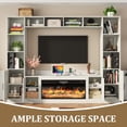 thumbnail image 4 of ChVans 103" Farmhouse TV Stand with 40" Electric Fireplace & Bookshelves, Large Entertainment Center Wall Unit with Storage Cabinets, Rustic Wood Media Console for Living Room, White, 4 of 10