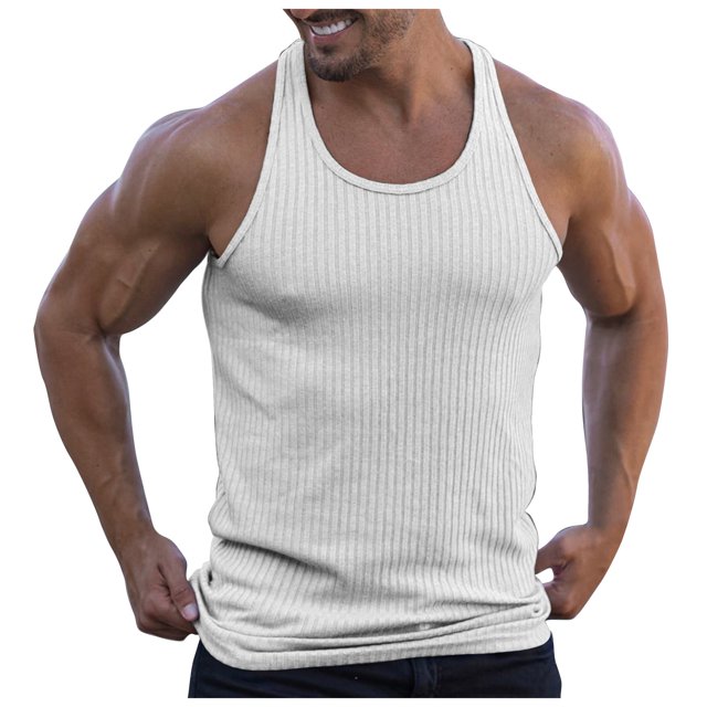 Men's Solid Color Tightening Spring/Summer Knit Vertical Stripe Bodybuilding Fitness Vest Men's I-Line Vest 2XL