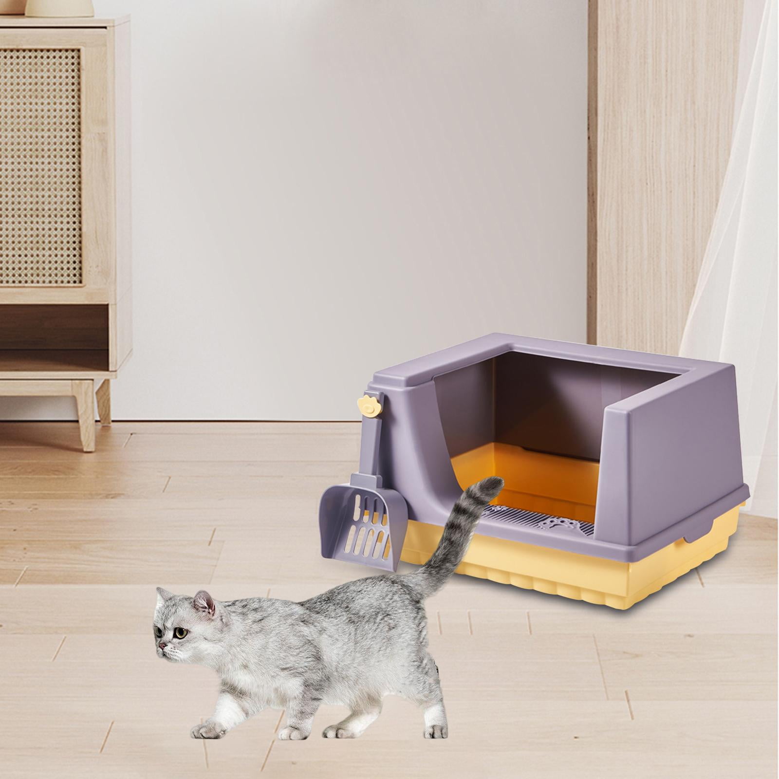 Bvdfgk Cat Litter Box Litter Tray Bottom Detachable Semi Enclosed with Portable Antiing Purple L