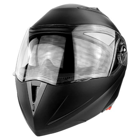 DOT Full Face Matte Black Modular Motorcycle Helmet With Flip-Up Visor & Vented
