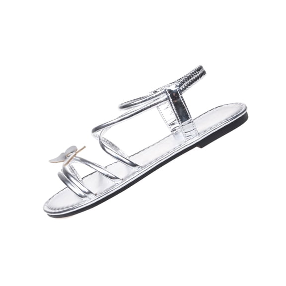 KIJBLAE Plus Size Women's Casual Butterfly Flat Sandals, Solid Round Open Toe, Back Elastic Strap, Soft Lightweight Outdoor Daily Shoes Silver 41