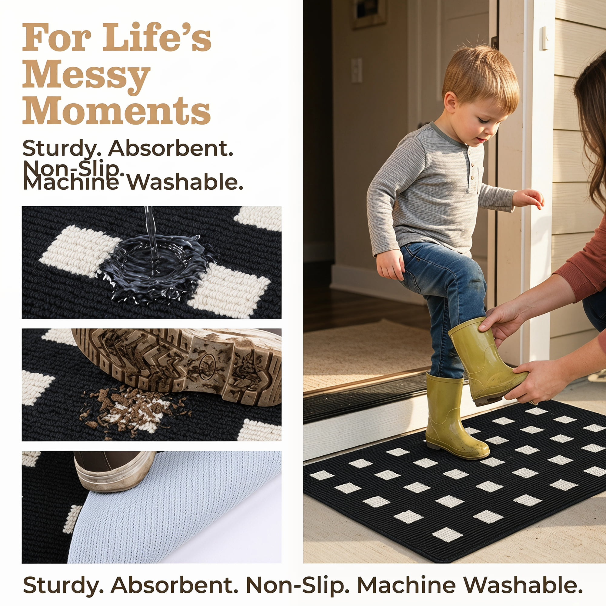 Unique Bargains Geometric Waterproof Non-Slip Entryway Rug Scraper Doormat Black 32" x 20"