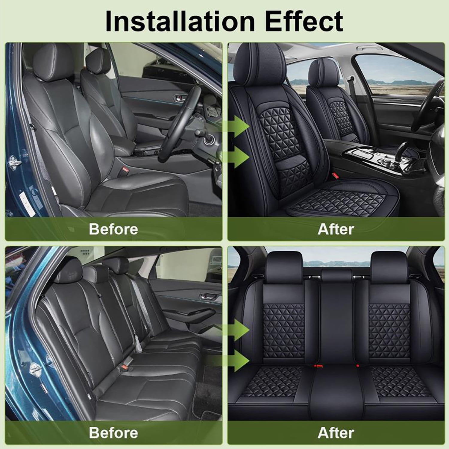 Car Seat Covers Compatible with Toyota Camry 2002-2025 - Full Set 5 Seats Faux Leather All-Weather Seat Cushions & Protectors, Waterproof & Breathable, Airbag Compatible (Black)