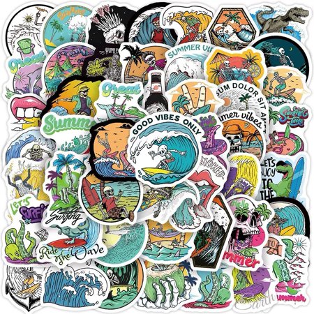 Skeleton Surfing Stickers| 50 Pcs Skull Surfing Waterproof Vinyl Decals ...