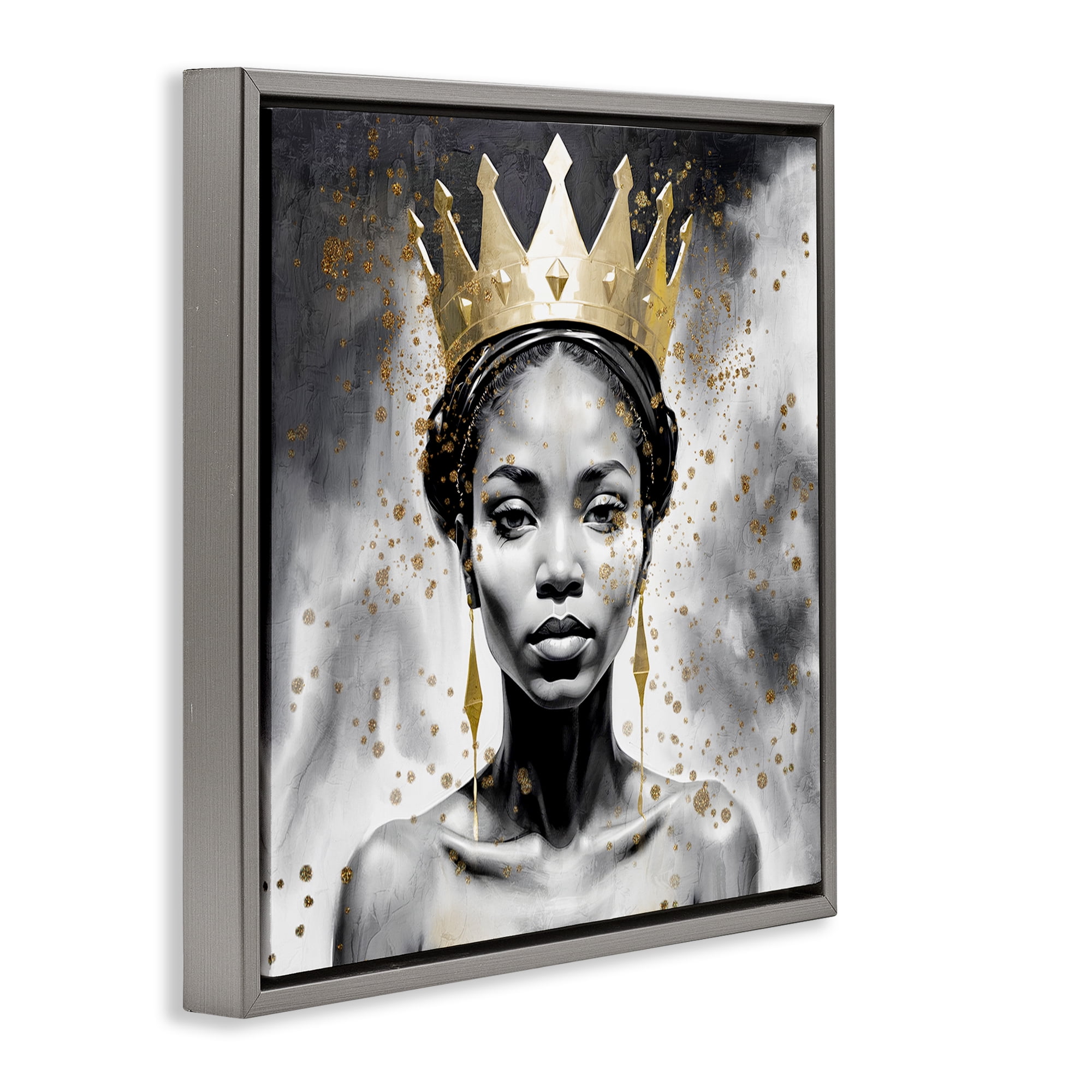 Stupell Industries Woman in Crown Gazing People Painting Gray Floater Framed Canvas Art Print Wall Art, 18 x 18