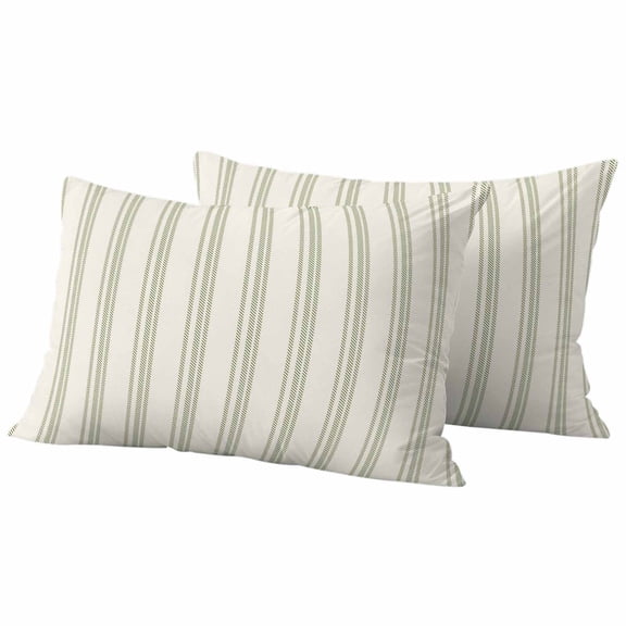 Sage Green Striped Outdoor Pillow Covers 20"x12" Set of 2,Waterproof Throw Pillow Covers for Patio Furniture,Modern Farmhouse Green Stripes Decorative Cushion Pillowcases for Garden Porch Couch Sofa