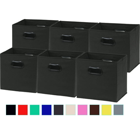 Simple Houseware Foldable Cube Storage Bin with Handle, 6 Pack, Black