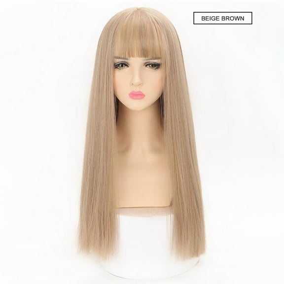 DOPI Wig Female Long Hair Upgrade Natural Full Headgear Air Bangs Long Straight Hair