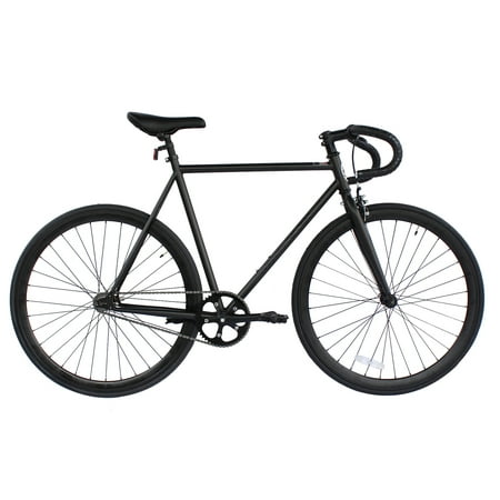 Wonder Wheels Fixed Bike 700C 57Cm Hi-Ten Steel Frame Side Pull Brake Alloy Black Rims 700C*1.5*14G*32H*H30 Black Spokes  Tire: Black. - Matte Black & Black
