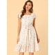 thumbnail image 5 of Vestido Dobladillo Con Volantes Aleteo Mangas Cuello Cuadrado Con Cinturón Allegra K Blanco-Floral S, 5 of 6