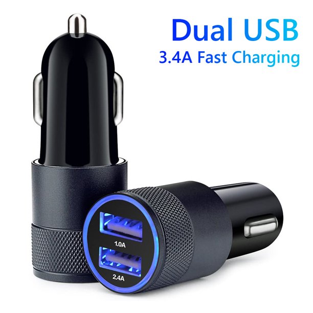 Cargador de coche 2.4A + 1A Adaptador de carga rápida USB de puerto dual para tableta de teléfono iPhone Tmvgtek Autopartes