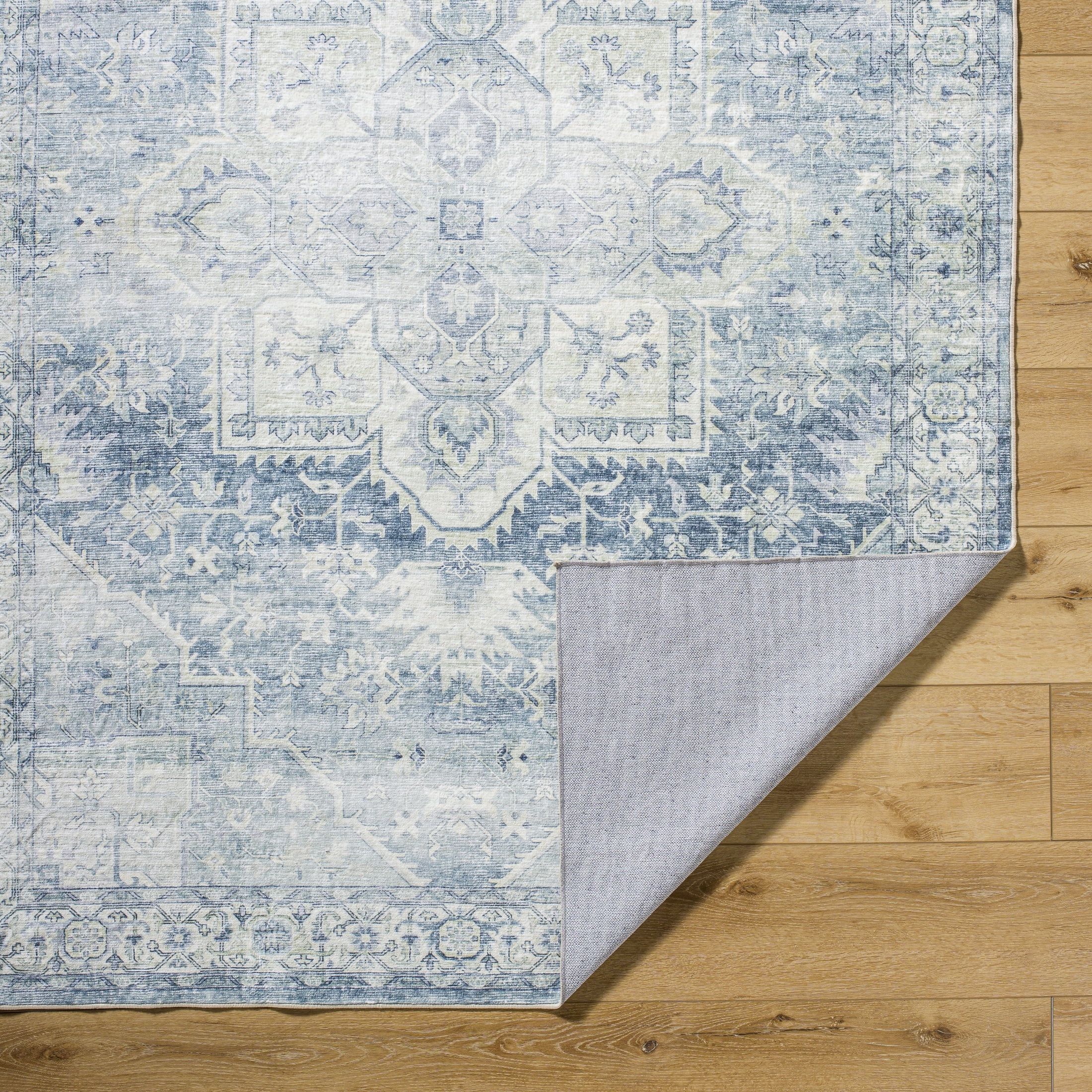 Livabliss Washable Rugs for Living Room, 3x5 Lavable Traditional Powder Blue Area Rug, Bedroom Dining Room Home Decor Stain Resistant Carpet (3'6" x 5'6")