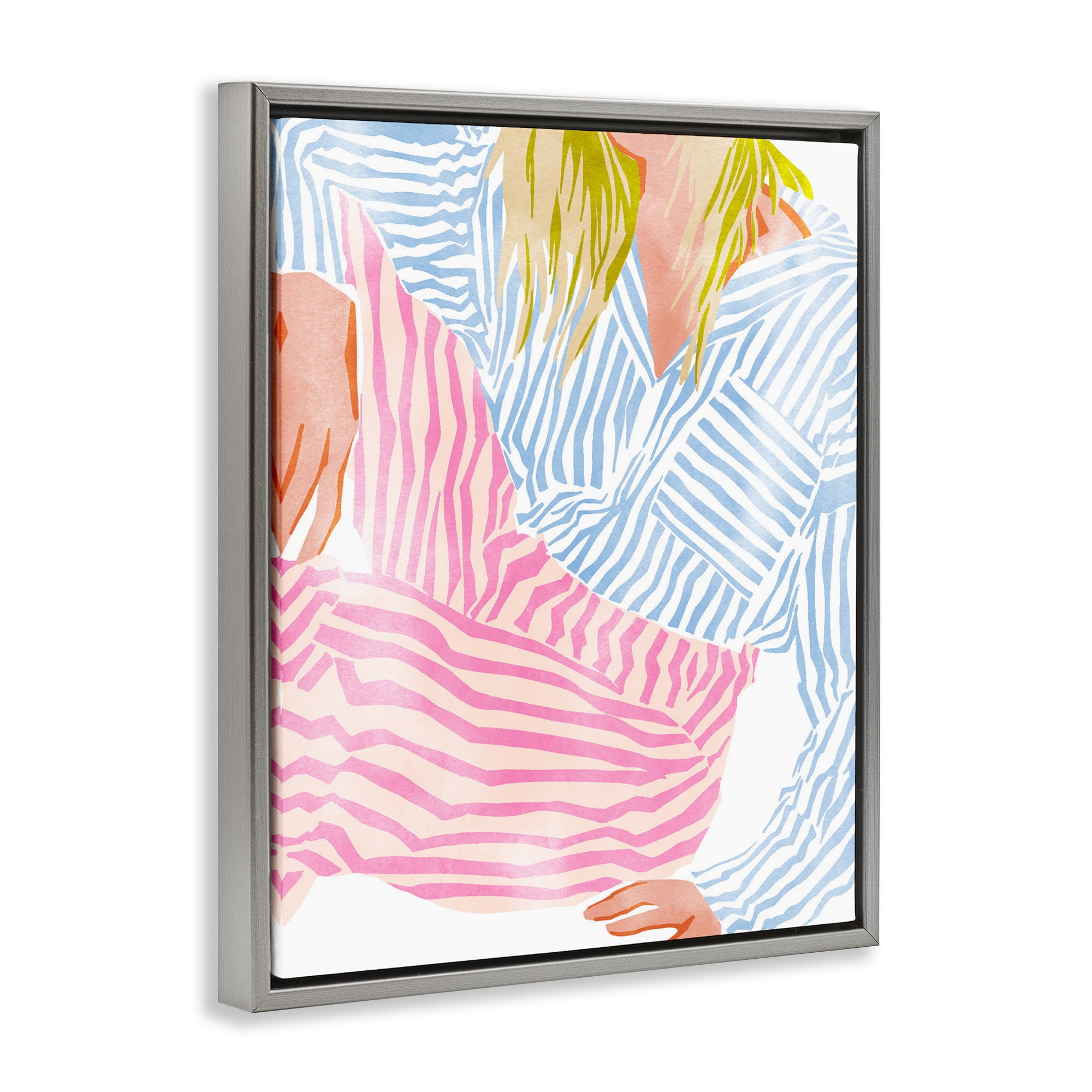 Female in Pastel Stripes Gray Framed Floater Canvas Wall Art, design by Ziwei Li