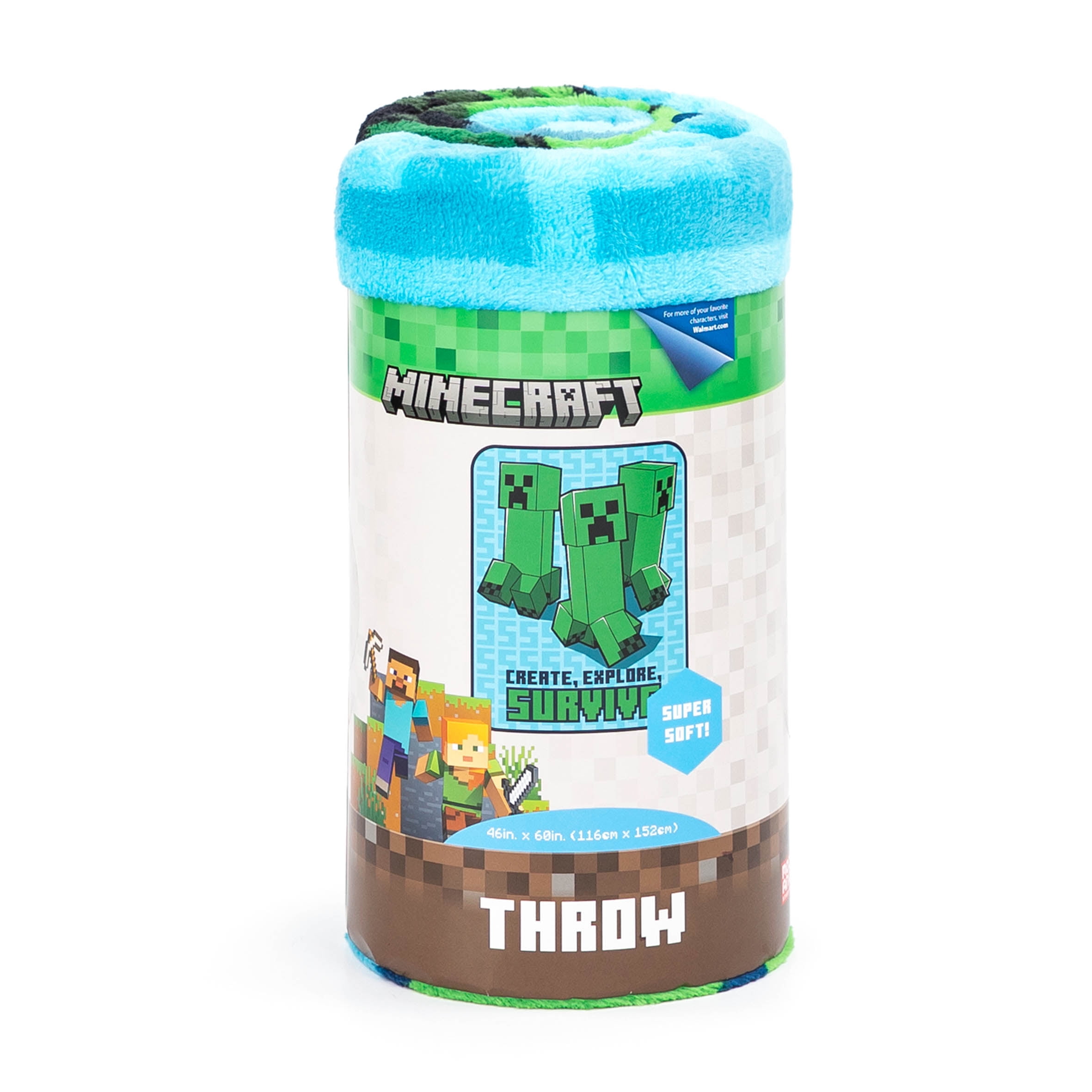 Minecraft Kids Silk Touch Throw 46 x 60 Microfiber Blue Mojang