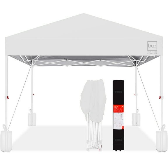 Best Choice Products 10x10ft Easy Setup Pop Up Canopy w/ 1-Button Setup, Wheeled Case, 4 Weight Bags - White/White