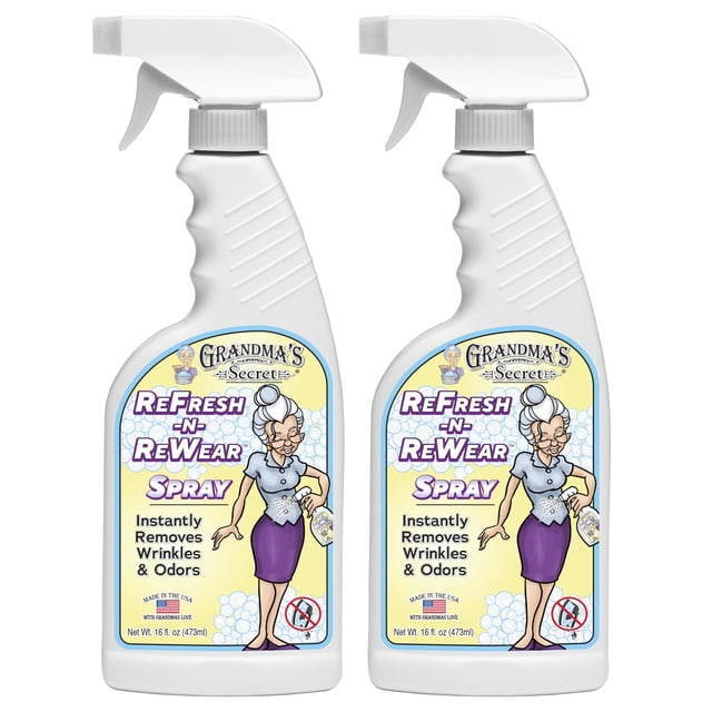 Grandma's Secret Refresh N ReWear Spray - Elimina instantáneamente arrugas y olores - Spray refrescante de tela para liberación de arrugas, blanqueador con cloro y sin toxinas - 16 onzas, paquete de 2