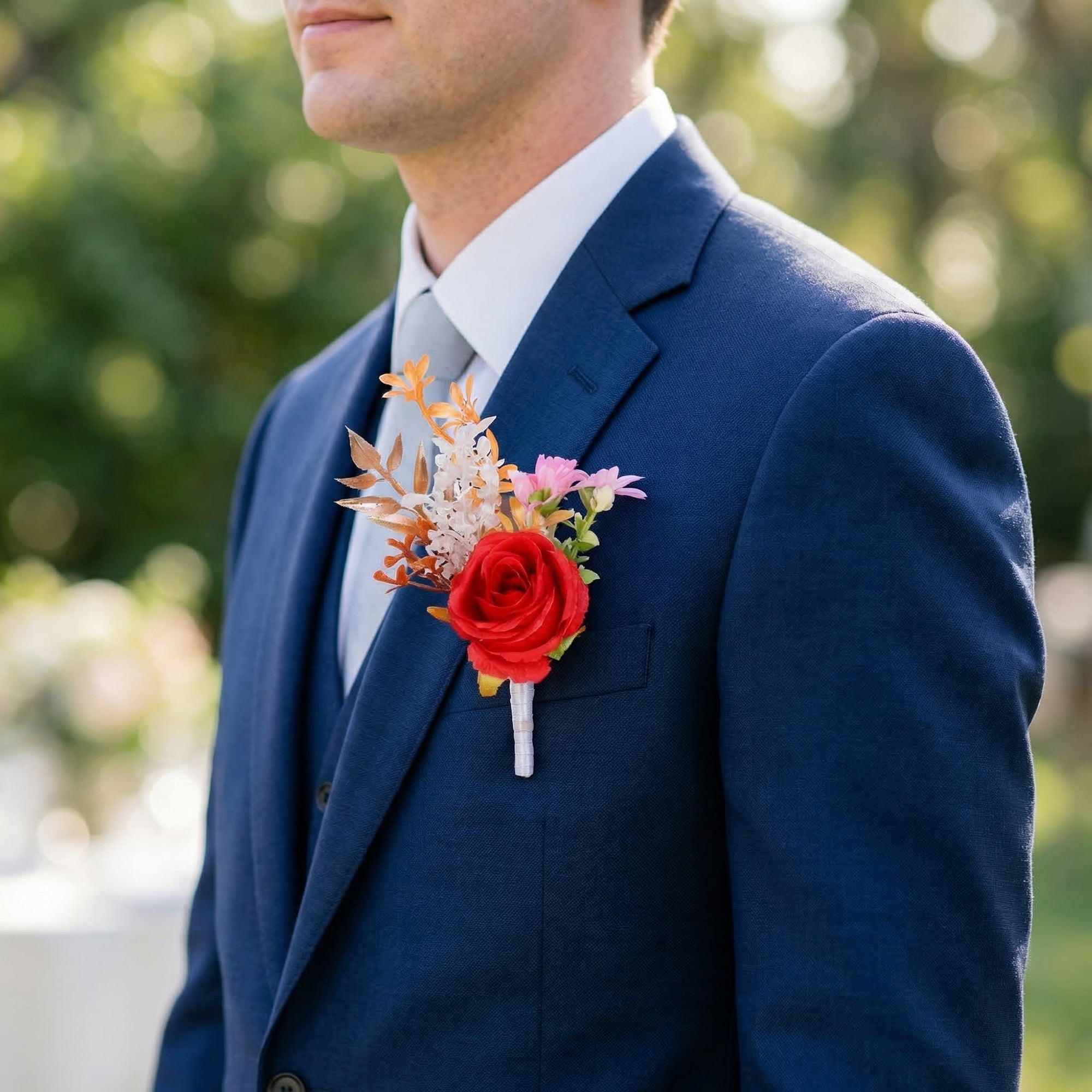Unique Bargains Artificial Rose Corsage with Pins for Men Orange 5.7"